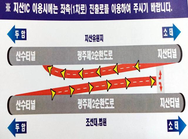 광주광역시 제2순환도로 지산IC 진출로 개념도