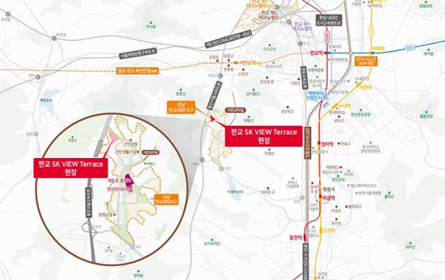 성남 판교대장지구에 들어서는 판교SK뷰테라스 위치도. 홈페이지 캡처