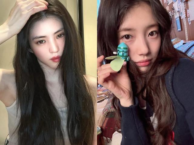 Han So-hee, left, and Suzy show off their charms with the 'no mascara' makeup look. Captured from social media