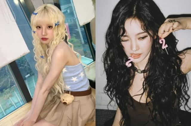 Yuqi of i-dle, left, and Ningning of aespa also try the hippie perm trend. Captured from social media of each