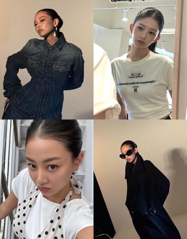 Slicked-back hairstyle of BLACKPINK's Jennie, IVE's Rei and TWICE's Jihyo / Captured from social media of each