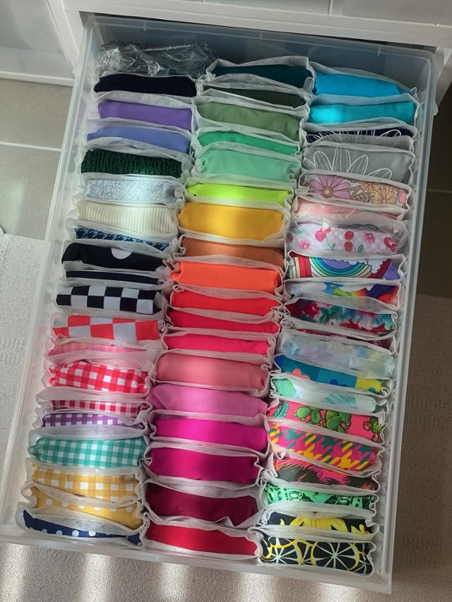 Namgoong Bo-young’s neatly organized swimsuits fill a drawer in a rainbow of colors.Courtesy of Namgoong Bo-young 