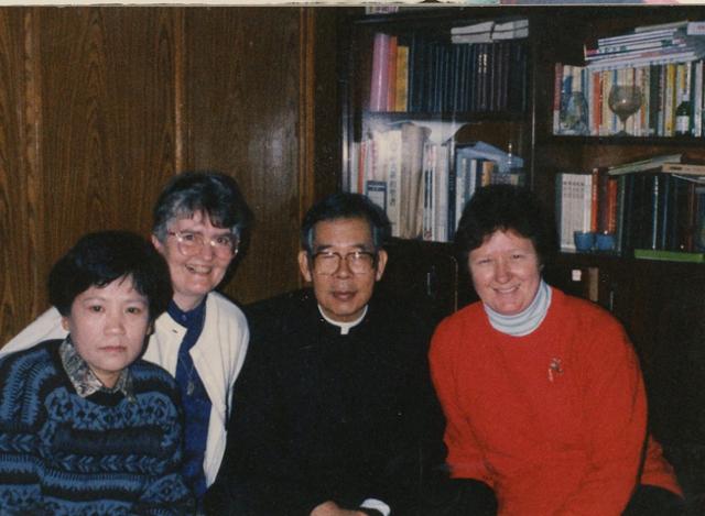 The late Cardinal Stephen Kim Sou-hwan visited Magdalena House five times during his life to encourage their work. From left: Lee Ok-jung, Sister Joanna Moon Ae-hyeon, Cardinal Kim and Sister Dolores. Courtesy of the Magdalena Community