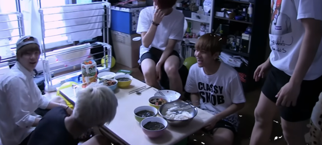 The seven members of BTS lived together in one home and shared a single bathroom. Captured from Big Hit Music's video