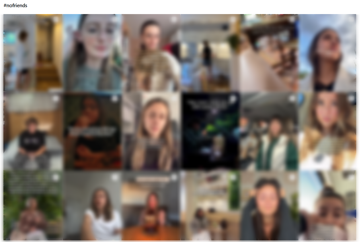 Posts appear in Instagram search results for the hashtag '#Nofriends.' Screenshot from Instagram